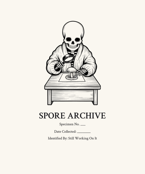 Spore Archive Skeleton Shirt — Dark Cute Mycology Tee, Mushroom Collec