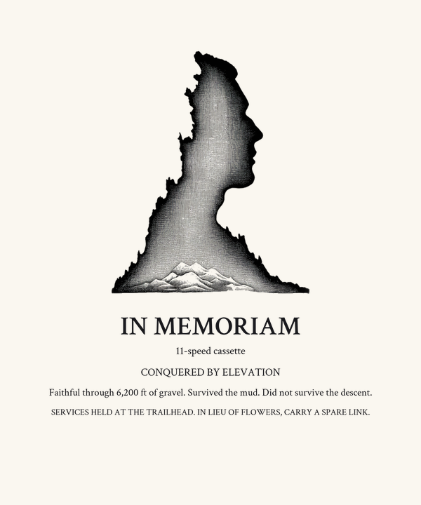 Gravel Cycling Drivetrain Obituary Shirt — Funny Bikepacking Memorial 