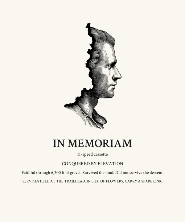 Gravel Cycling Drivetrain Obituary Shirt — Funny Bikepacking Memorial 